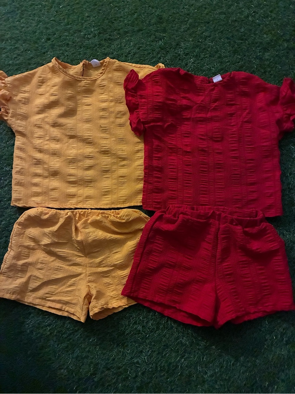 Children's Two-Piece Sets - Yellow & Red Textured Shorts and Top Sets